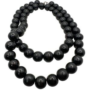 Black Boho Chic Beads Handcrafted Necklace 30" Beachy Tropical Hippie Earthy